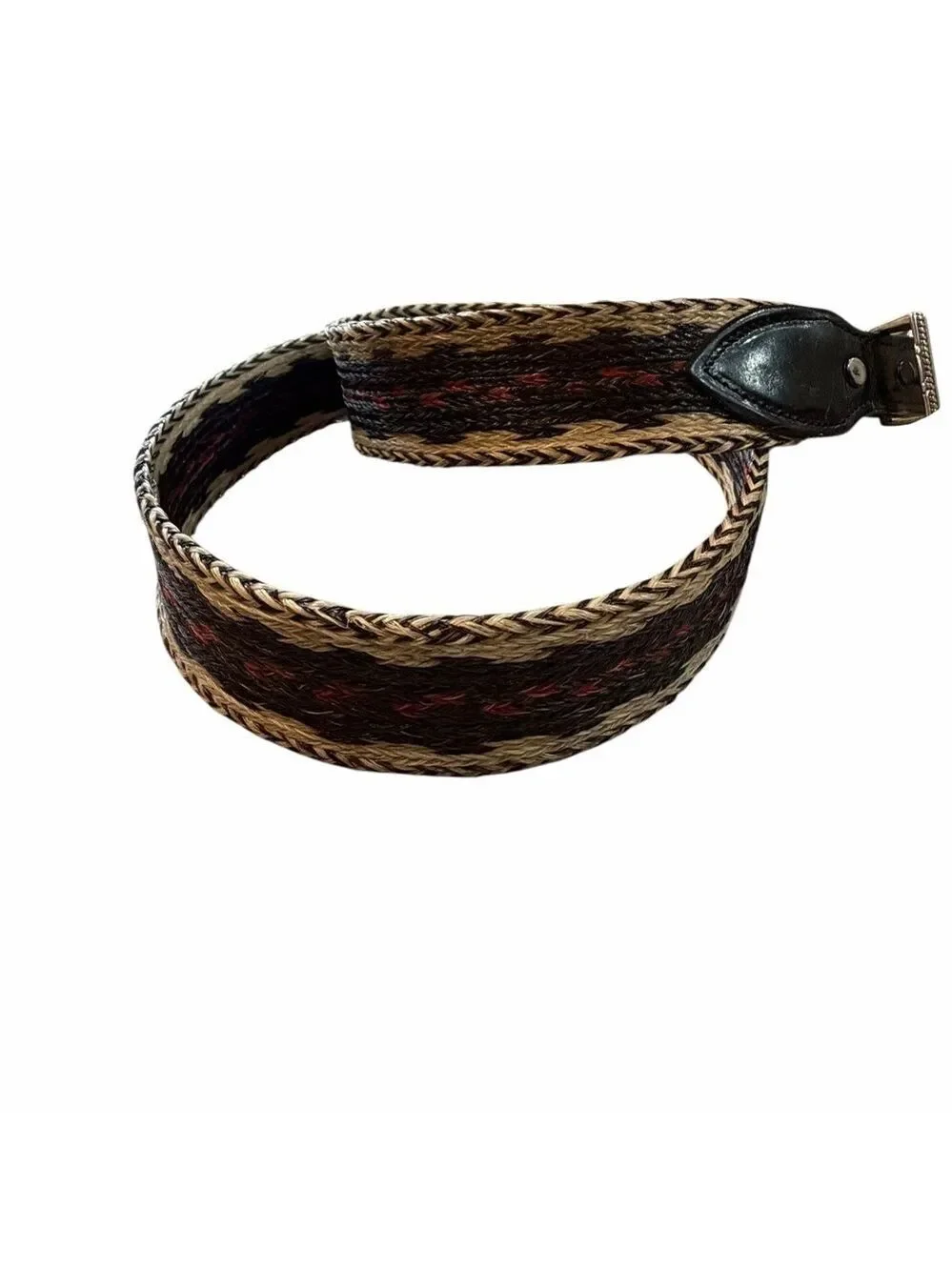 Western Distressed Leather Hitched Horsehair Stylish Black/Brown Men's Belt 36